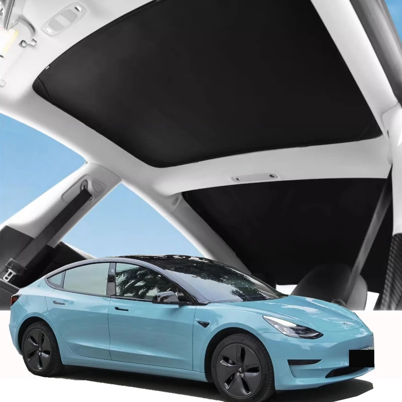 MRIKOL Tesla Glass Roof Sunshade for Model 3 Highhland 2024 Front & Rear Glass Roof Sunroof UV Rays Protection Heat Insulation Roof Window Sun Protection Foldable Sunshield Heatshield - Image 1