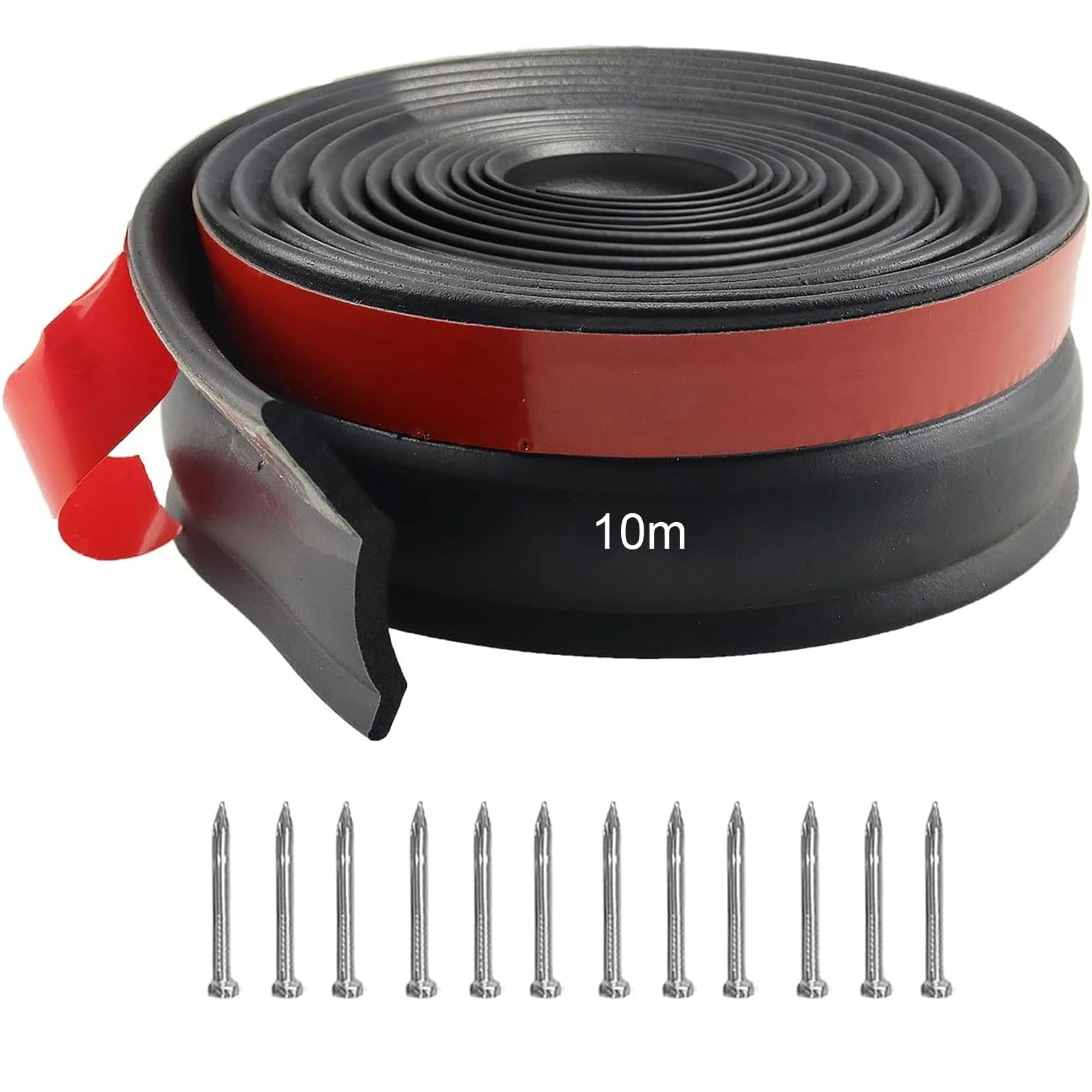 Universal Garage Door Seal 10m, Multipurpose Garage Rubber Seal Strip, Garage Door Bottom Seal Garage Draught Excluder with Nails