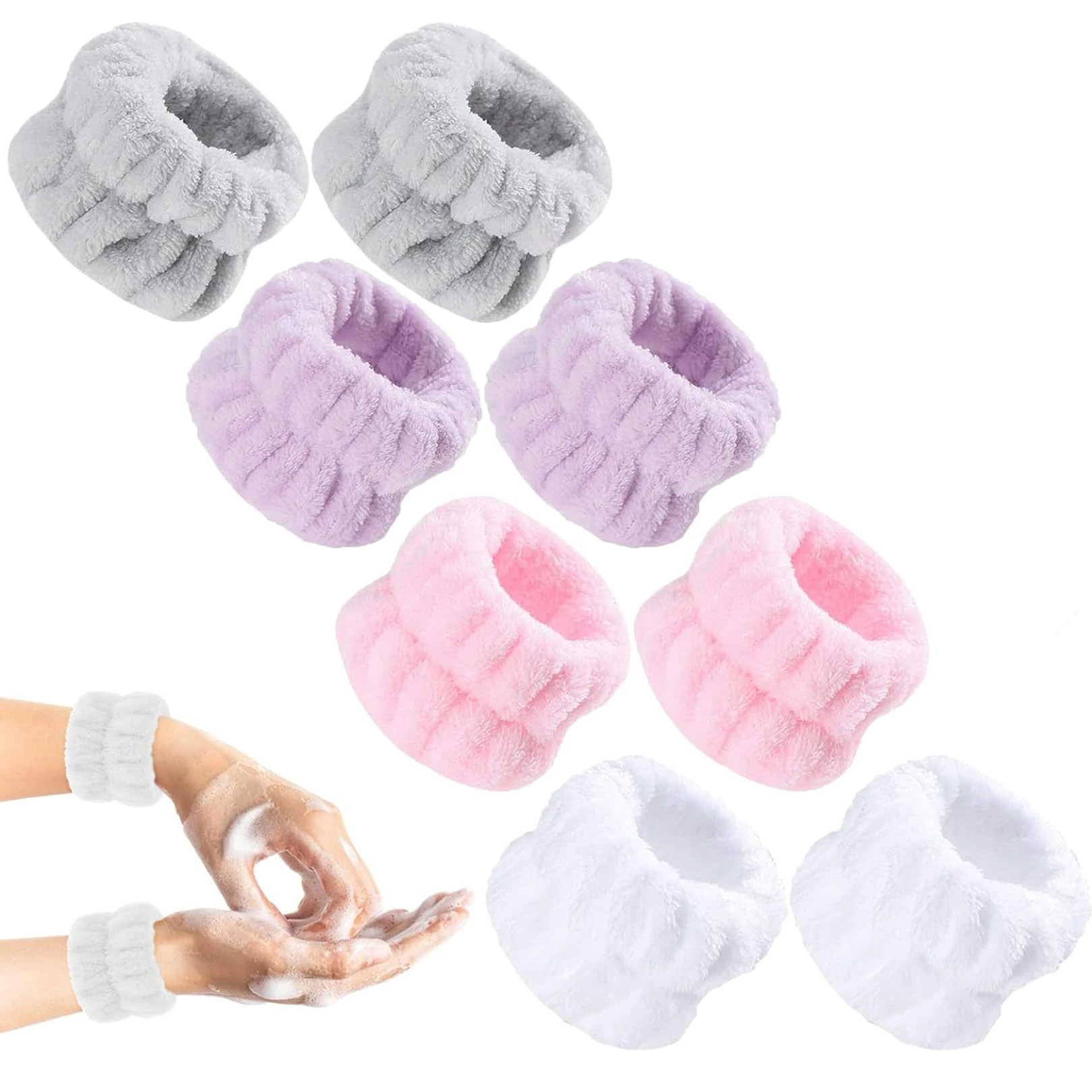 4 Pairs Wrist Washband Wash Set,Microfiber Wrist Sweat Bands Ladies Soft Wristbands,Face Washing Wristband Spa Wrist Towel,Women Face Wash Wristband for Women Prevent Liquid from Spilling Down Arms