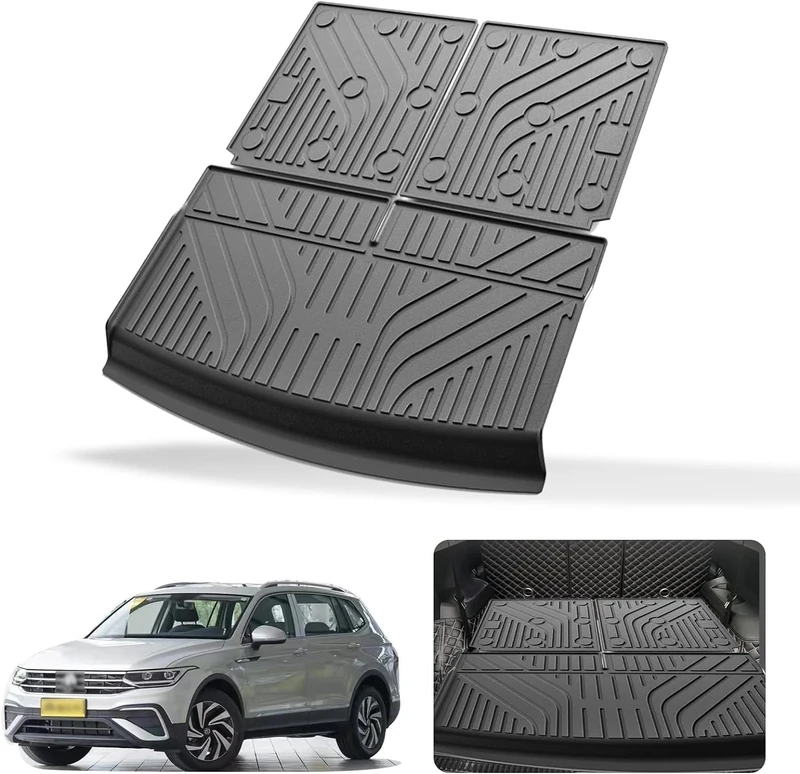 Actkill Cargo Mat & Backrest Mats Compatible with Volkswagen VW Tiguan 2018-2024(7 Seats) - Black TPE All Weather Waterproof Rear Cargo Liner Rear Trunk Liner Back Seat Cover Protector