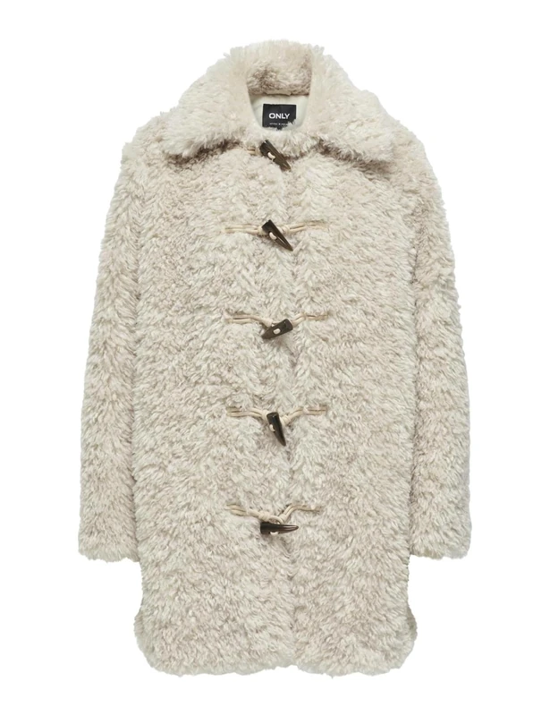 ONLY Women's Onlviki Faux Fur Duffle Coat OTW, Gray, L