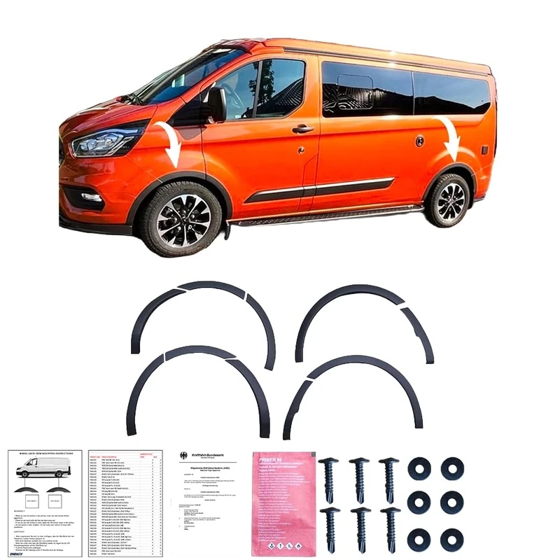 Oneway Set Wheel Arch Trims compatible with Ford Transit Custom MK1 Facelift 2018-2023 - Matt black