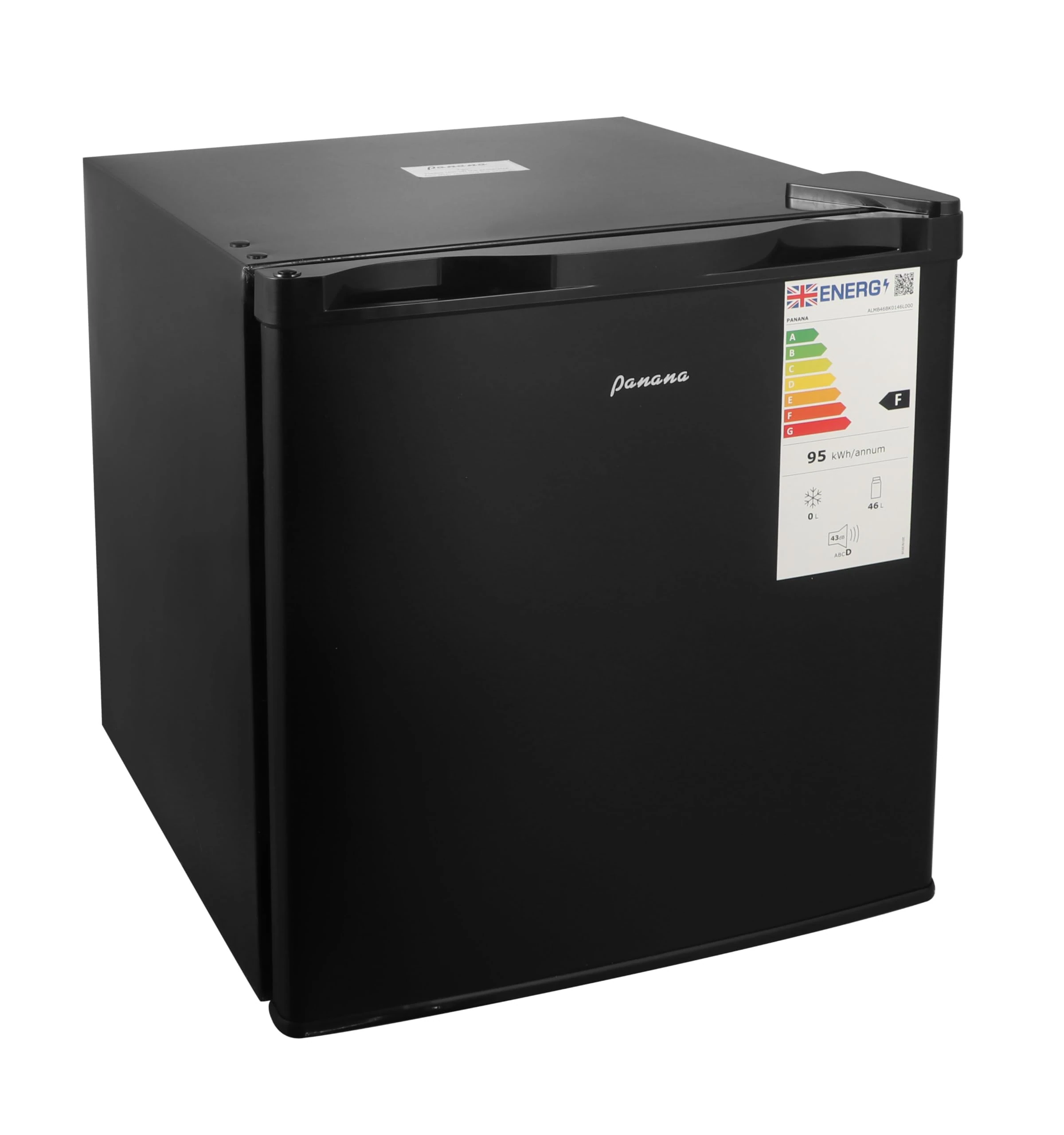 Panana Mini Fridge, 46L Compact Portable Refrigerator, Reversible Hinged Door, Adjustable Temperature and Glass Shelf, Table Top Cooler for Home, Office & Dorm, Black