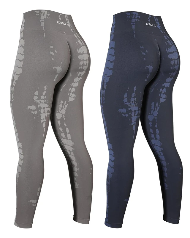 AUROLA Serpent Snake Seamless Scrunch Workout Leggings for Women,Girls Squat Proof Ribbed Thick Active Gym Pants, Pack (Dark Grey + Mocha), S