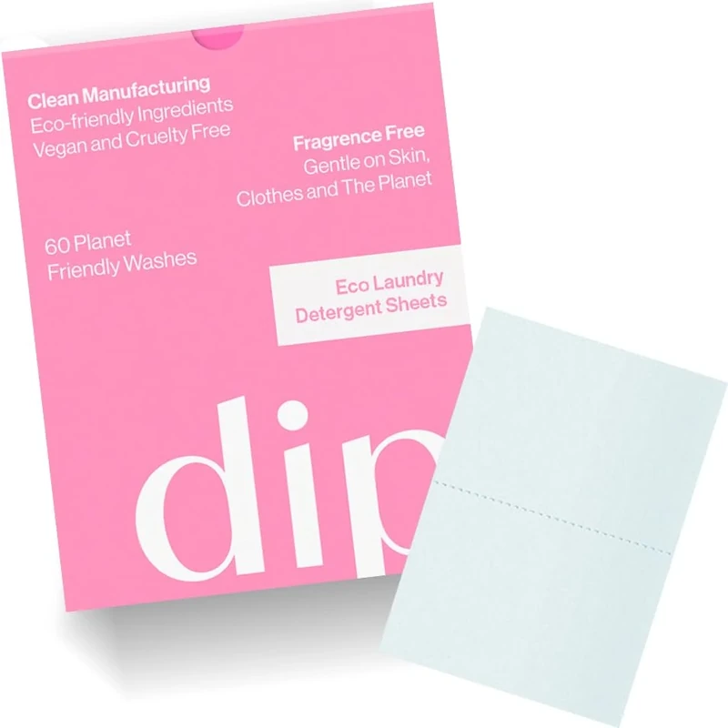 Dip Eco-Friendly Laundry Sheets Detergent | Plant Based, Plastic Free & Zero Waste | Perfect for Sensitive Skin | Fragrance Free | 60 Load