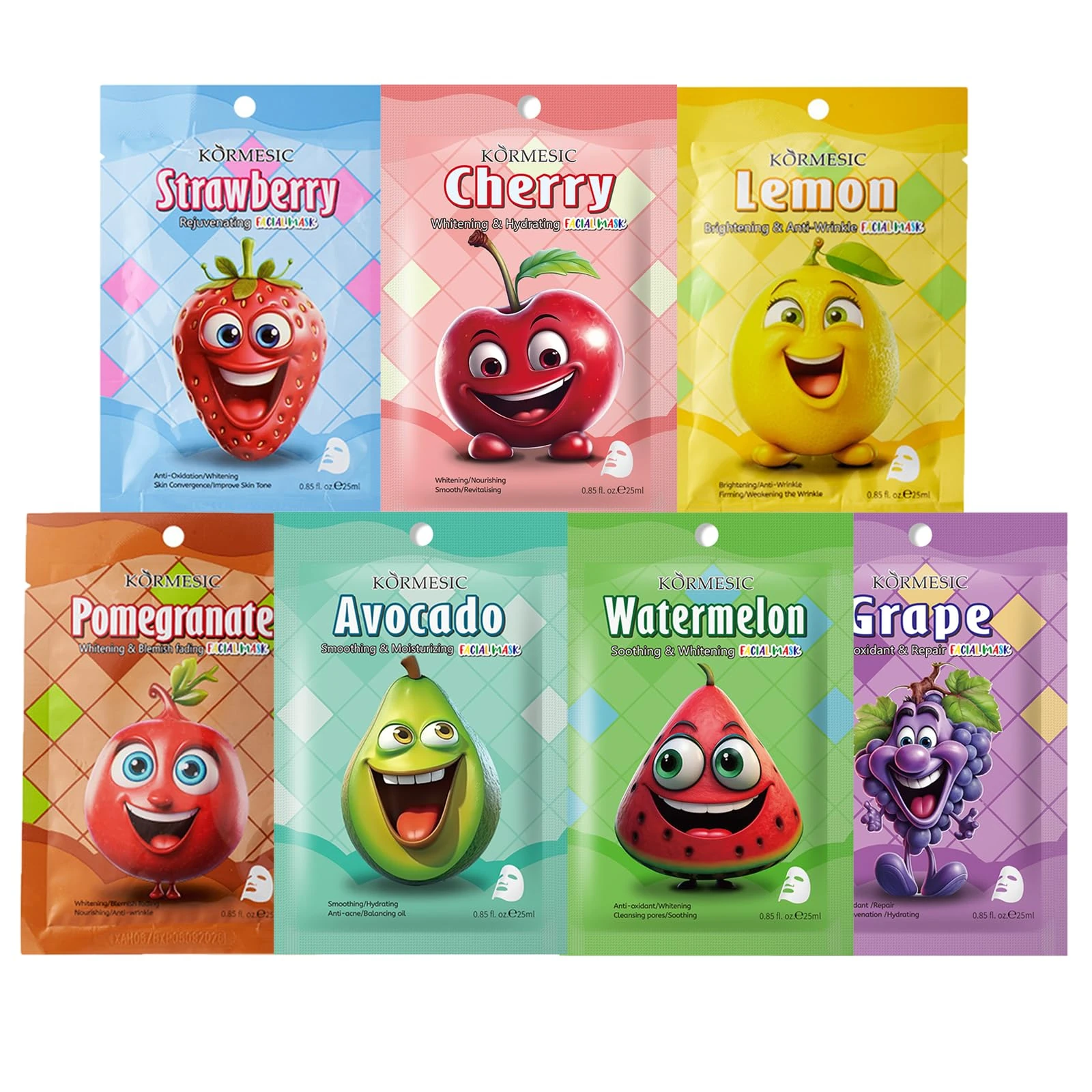 Face Mask Set Skin Care for Teenage Girls - Hydrating Sheet Mask to Moisturizing and Smoothing - Fruit Face Mask Gift Set to Improve Dullness - Gift Set for Women for All Skin Types (7 PCS, Fruit)