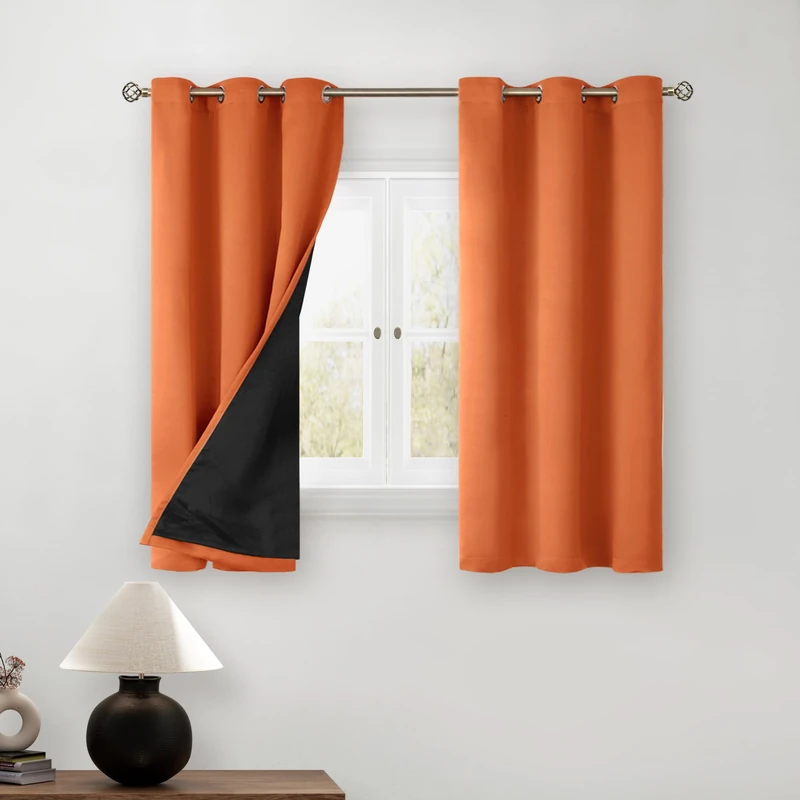 BGment Short 100% Blackout Curtains for Bedroom, Thermal Insulated Lined Energy Efficiency Noise Reducing Grommet Curtains 54 Inch Length for Small Window 2 Panels Each 42 Inch Wide, Burnt Orange