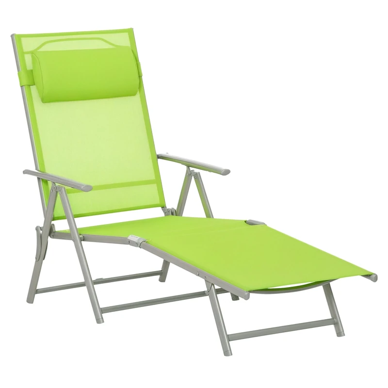 Outsunny Steel Fabric Sun Lounger Outdoor Folding Chaise Lounge Chair Recliner with Portable Design & 7 Adjustable Backrest Positions - Green