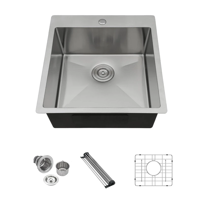Lordear 18x18 Bar Sink Drop in 16 Gauge T304 Small Kitchen Sink Topmount Bar Prep Island Sink Single Bowl Kitchen Sinks Outdoor Sink 18"