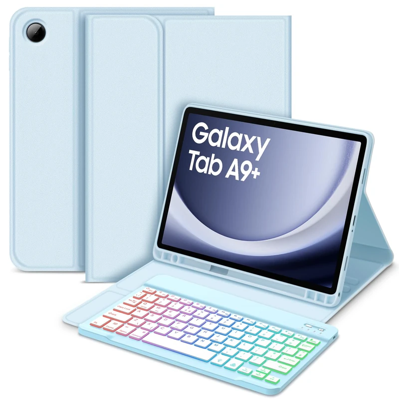 Bettdow for Samsung Galaxy Tab A11+/A9+ 11 Inch Keyboard Case, UK Layout Detachable Wireless Backlit Keyboard with Case for Galaxy Tab A11 Plus 2025/A9 Plus 2023 11" SM-X210/X215/X216/X230/X236, Blue