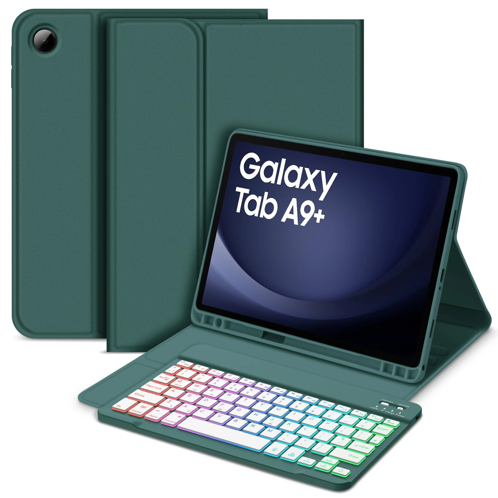 Bettdow for Samsung Galaxy Tab A9+/A9 PLUS 2023 Keyboard Case, UK Layout Detachable Wireless Backlit Keyboard, Case with Pencil Holder for Galaxy Tab A9 PLUS 11 Inch 2023 SM-X210/X215/X216, Darkgreen