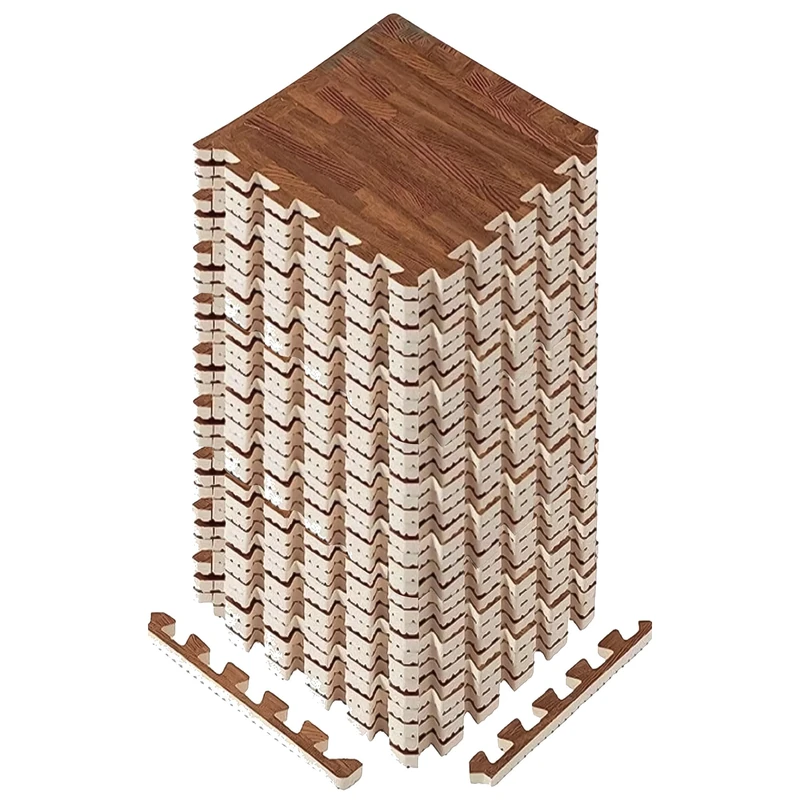 Yes4All Interlocking Foam Floor Tiles - Oak Wood Dark 36ct