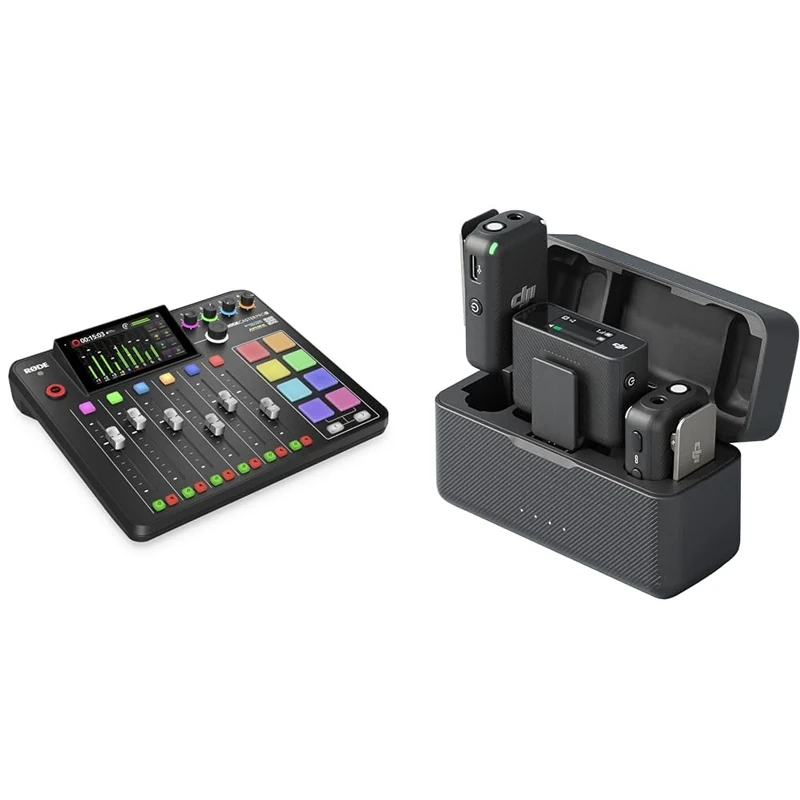 RØDE RØDECaster Pro II All-in-One Production Solution for Podcasting, Streaming, Music Production & DJI Mic (2 TX + 1 RX + Charging Case), Wireless Lavalier Microphone, 250m (820 ft.) Range