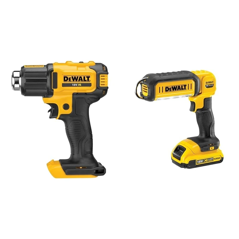 DEWALT DCE530N-XJ Cordless hot air Gun, 18V (Base), Black/Yellow & DCL050-XJ 18 V XR Handheld Yellow LED Area Light, Bare Unit, Multi