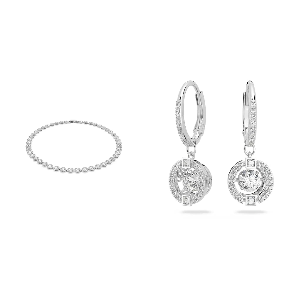 Swarovski Angelic necklace, Round cut, White, Rhodium plated & Sparkling Dance earrings, Round, White, Rhodium plated
