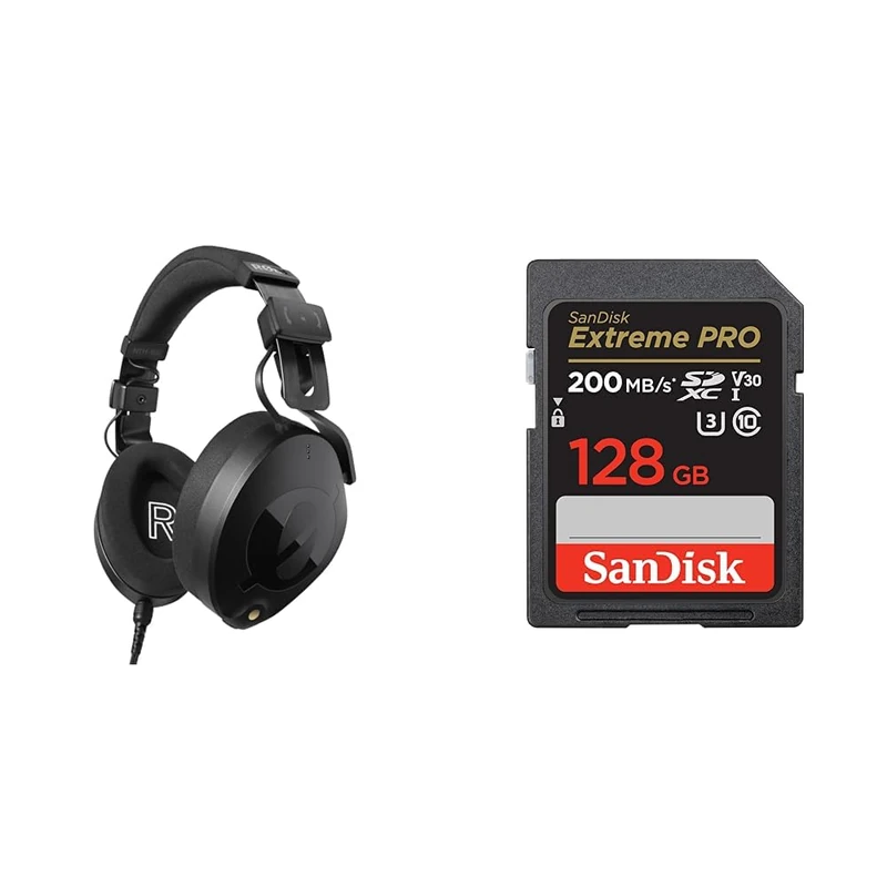RØDE NTH-100 Professional Over-ear Headphones For Content Creation, Music Production, Black & SanDisk 128GB Extreme PRO SDXC card + RescuePRO Deluxe, up to 200MB/s, UHS-I, Class 10, U3, V30