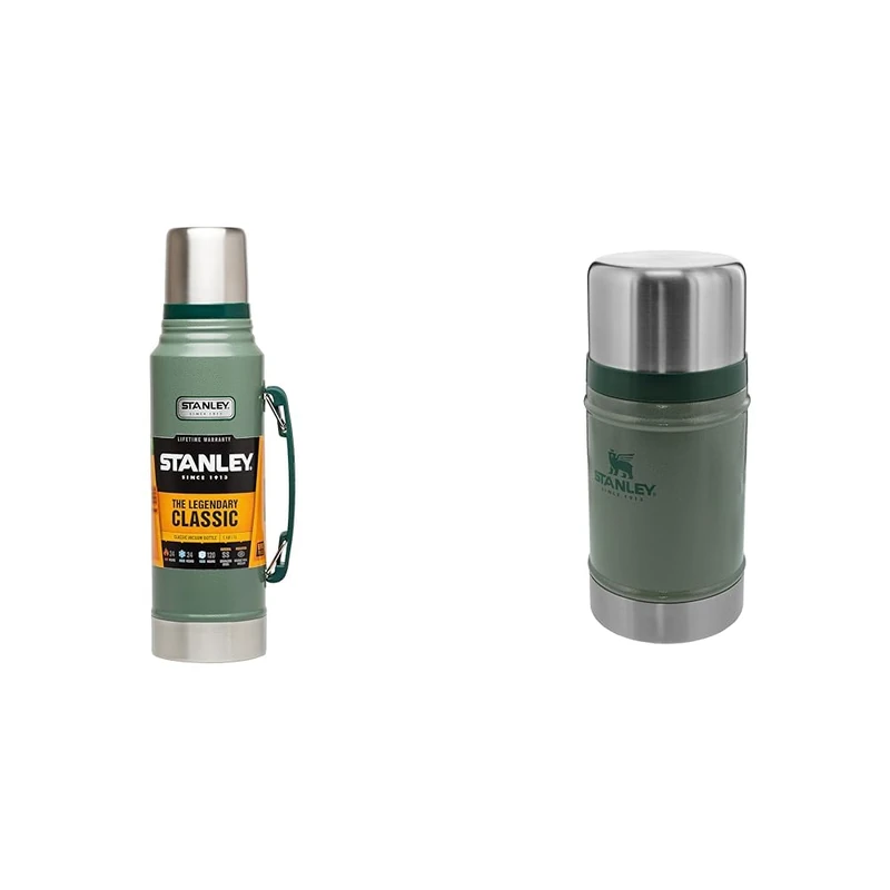Stanley Classic Legendary Bottle 1L - Keeps 24 Hours Hot or Cold - Stainless Steel Thermos Flask & Classic Legendary Food Jar BPA Stainless Steel Thermos-Hot for 15 Hours Leakproof Lid
