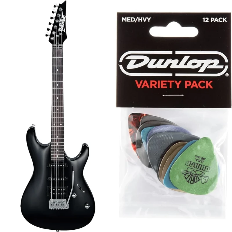 Ibanez GSA SA Series GSA60-BKN - Electric Guitar - Black Night & Jim Dunlop PVP102 Variety Medium/Heavy Guitar Pick Player Pack (Pack of 12)
