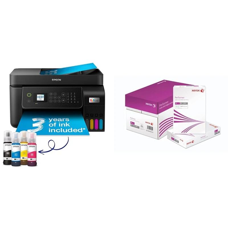 EcoTank ET-4800 A4 Multifunction Wi-Fi Ink Tank Printer, With Up To 3 Years Of Ink Included & Xerox Performer Multifunktions-Papier, Weiß, 80 g/m², A4, 1 Karton, 5 Packungen, 2500 Blatt, 5 Stück