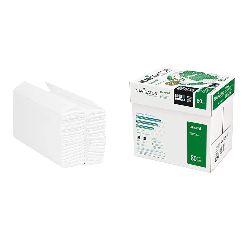 Blake & White PS1022 Purely Smile C-Fold Hand Towel White | 2 Ply | Case of 2400 Towels White & Navigator Universal A4 80gsm Paper - Box of 5 Reams (5x500 Sheets)