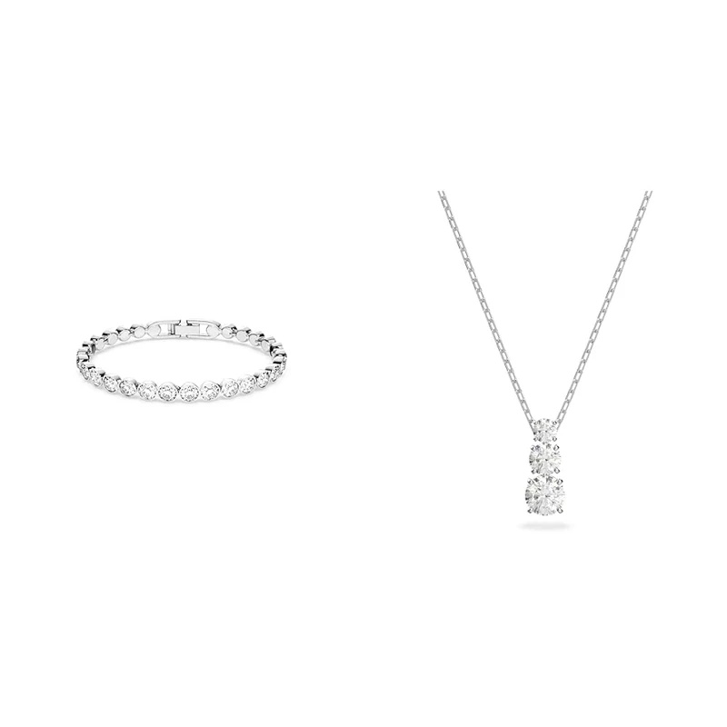 Swarovski Tennis bracelet, Round cut, White, Rhodium plated & Attract Trilogy pendant, Round, White, Rhodium plated