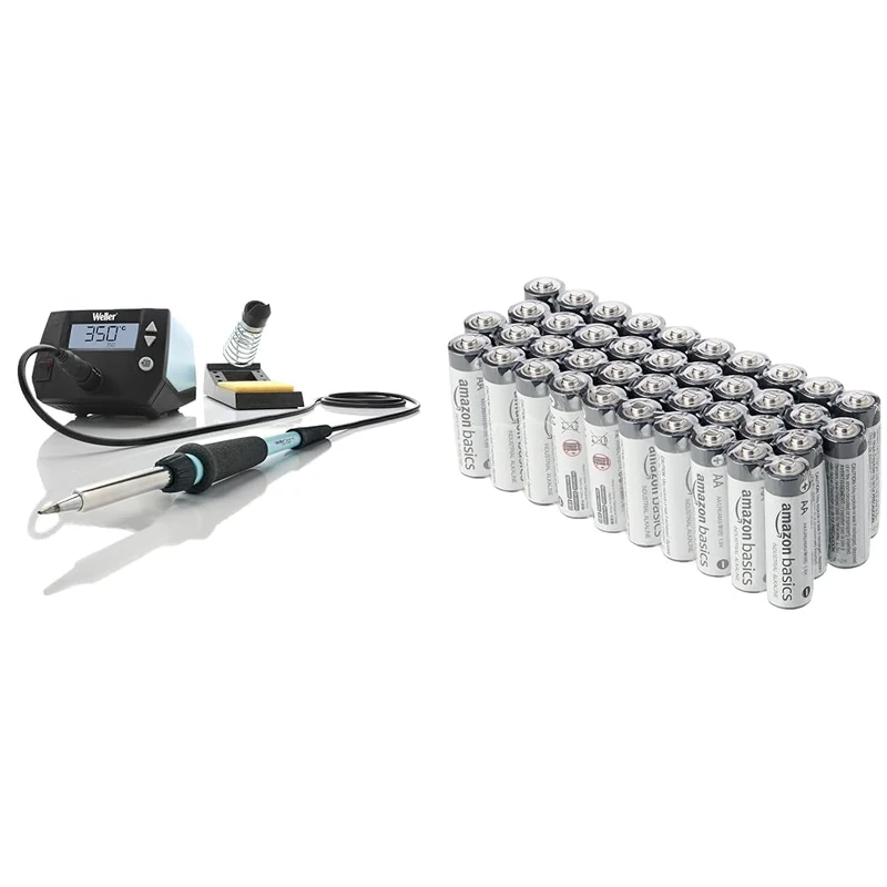 Weller WE 1010 (T0053298399) 70W/230V WE Digital Soldering Station Kit with UK Plug & Amazon Basics AA Alkaline Batteries, Industrial Double A, 5-Year Shelf Life, 40-Pack