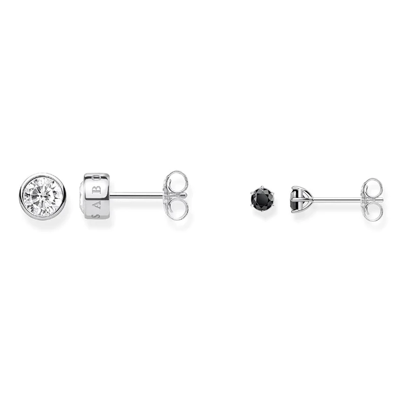 Thomas Sabo Women Stud Earrings White Stone 925 Sterling Silver H1963-051-14 & Women Stud Earrings Black 925 Sterling Silver H1964-051-11