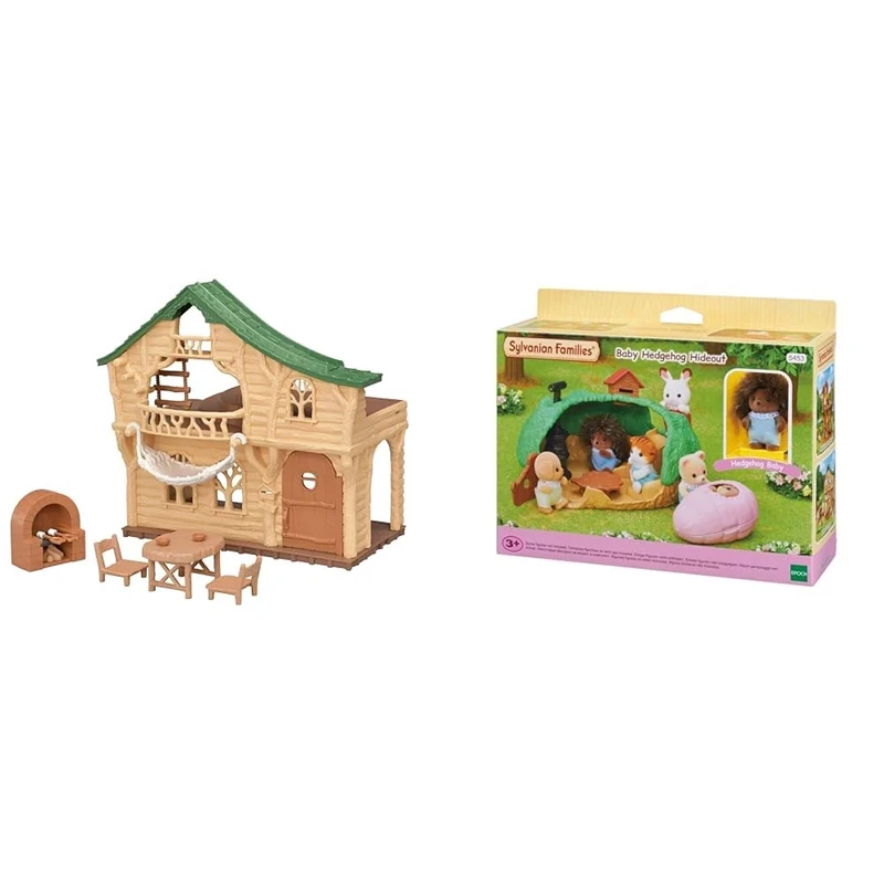 Sylvanian Families 5451 Lakeside Lodge Log Cabin, Multicolor, large & Sylvanian Families Baby Hedgehog Hideout,Multicolor,small - Image 1