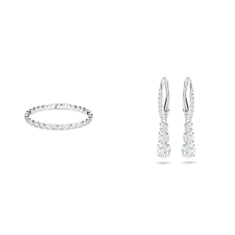 Swarovski Tennis bracelet, Round cut, White, Rhodium plated & Attract Trilogy earrings, White, Rhodium plated