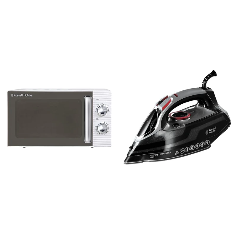 Russell Hobbs RHM1731 INSPIRE White 17 Litre Manual Microwave & Powersteam Ultra 3100 W Vertical Steam Iron 20630 - Black & Grey (UK Plug) - Image 1