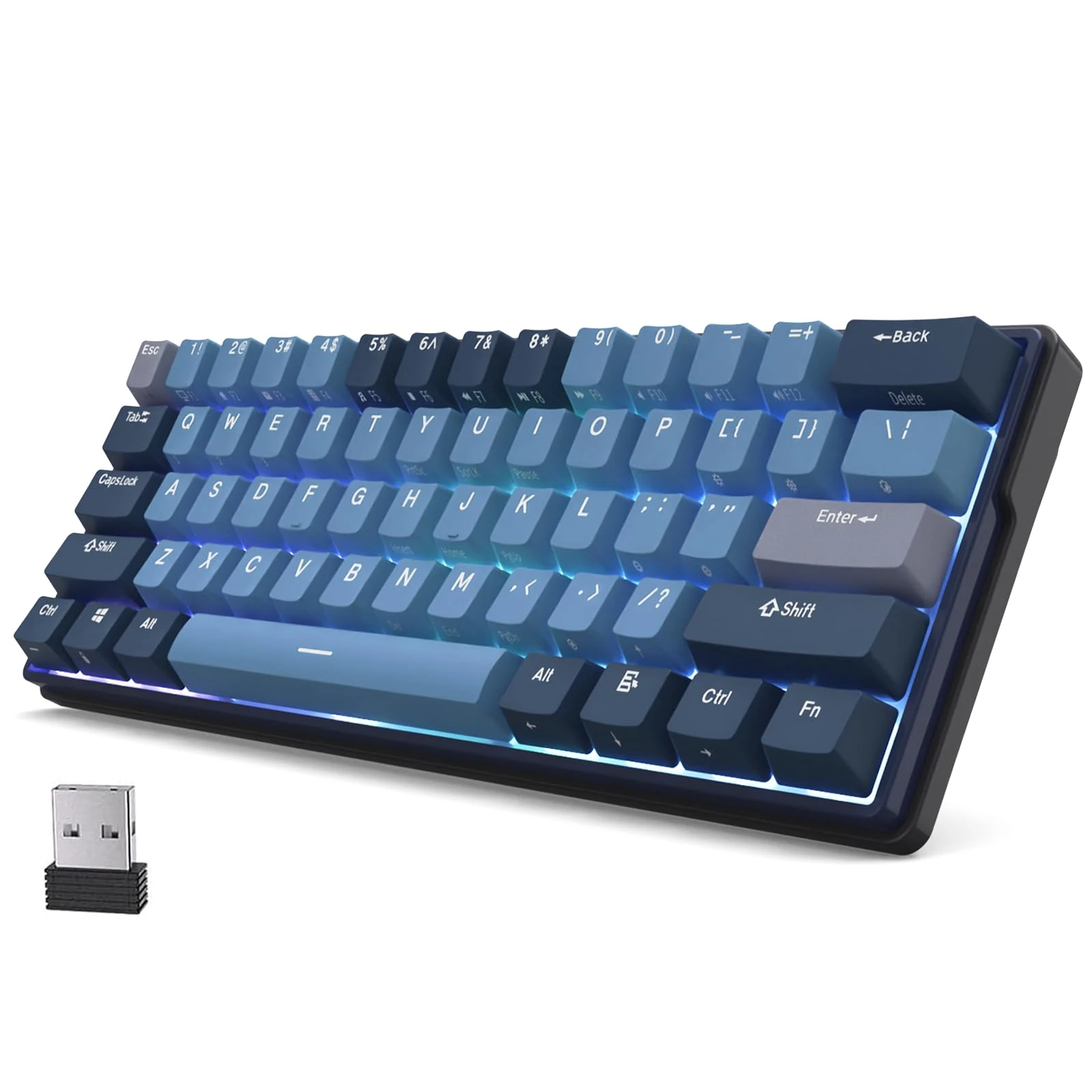 RK ROYAL KLUDGE RK61 Plus Mechanical Keyboard, 60% RGB Gaming Keyboard US Layout with USB Hub, Bluetooth/2.4Ghz/Wired RGB Hot Swappable PC Keyboard for Win/Mac/Android, Red Switch, Blue
