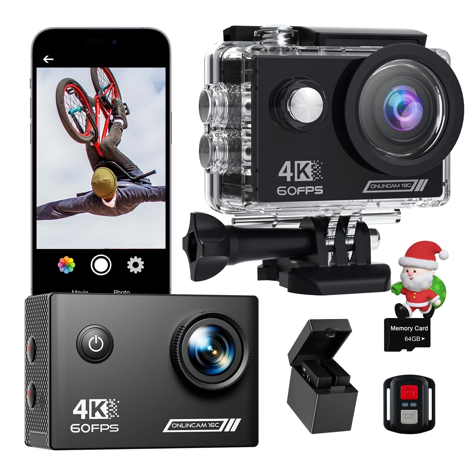 Yolansin 4K 60FPS Waterproof Action Camera: 64G SD Card 131ft Underwater Camera,HD 48MP Waterproof Camera,WiFi Sports Cameras with 2 Batteries Helmet Mount Accessories Kits