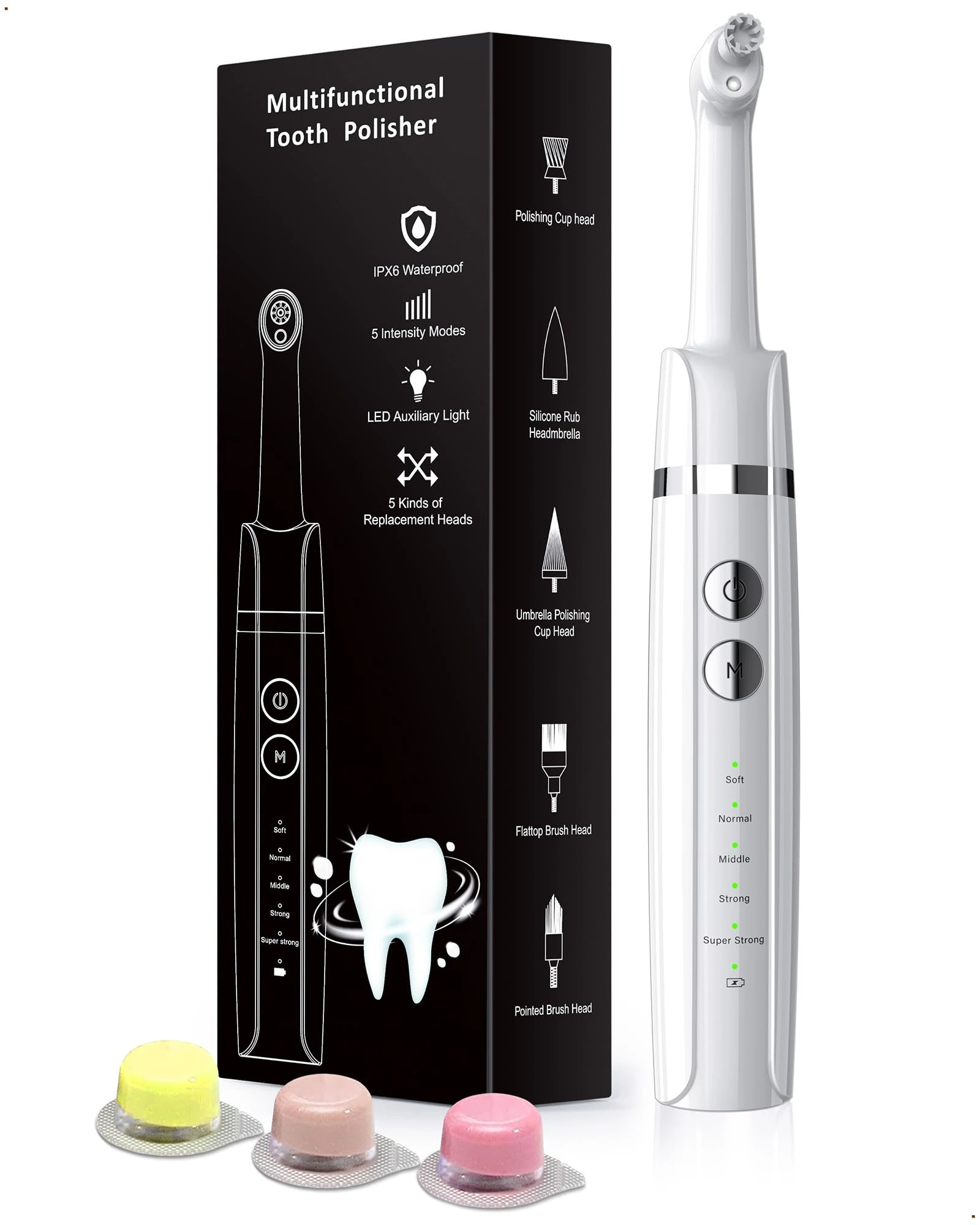 Tooth Polisher, Trueocity Teeth whitening kit with 5 Modes for Plaque Stain Removal Yellow Teeth, Teeth Polisher Stain Remover with 5 Heads & 3 polishing Paste, Rechargeable