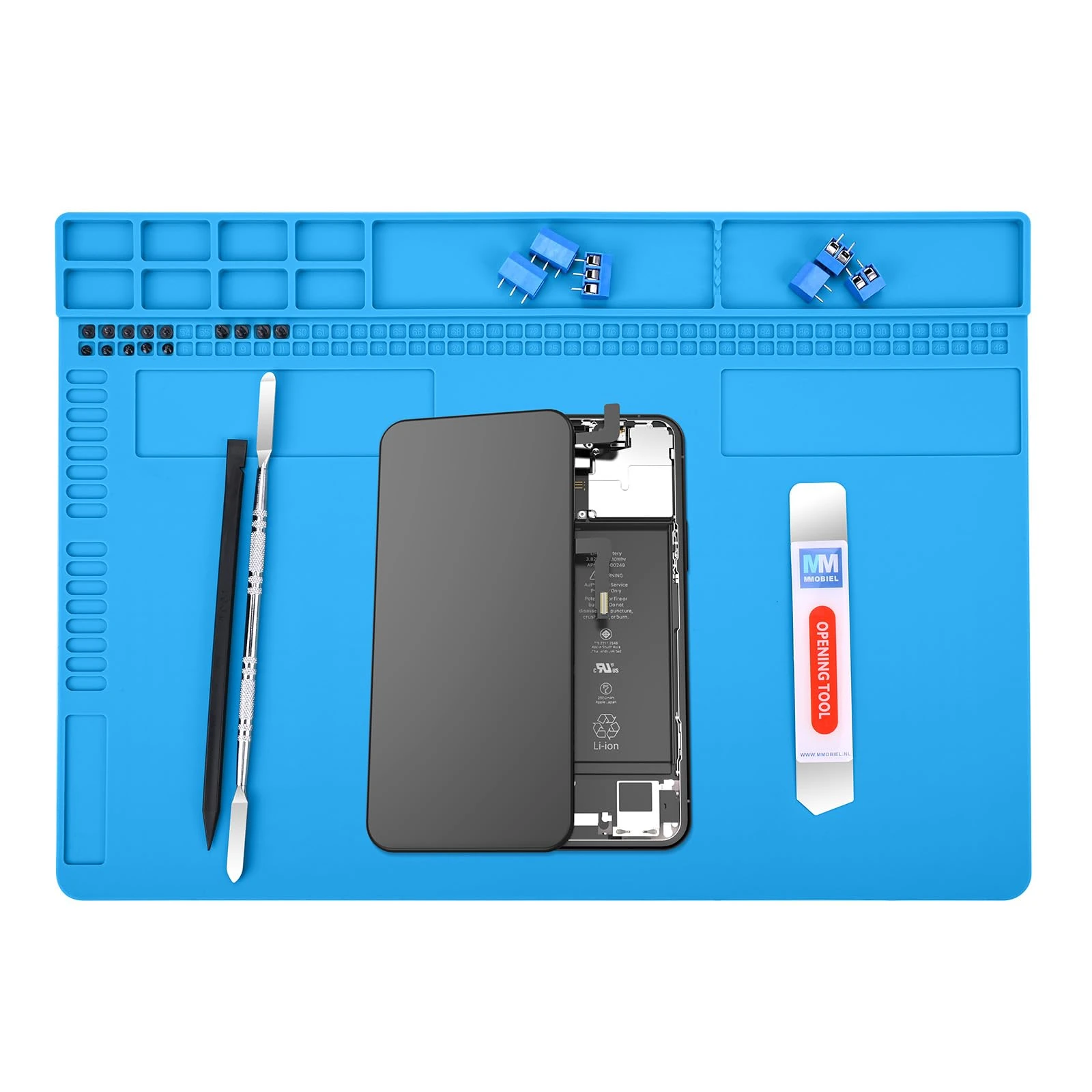 MMOBIEL Soldering and Repair Mat Silicone - 35 x 25 cm Heat-Resistant up to 500°C (932°F) –Workbench Mat for Soldering, Cell Phone and Electronics – Silicone Soldering Mat with Heat Insulation – Blue