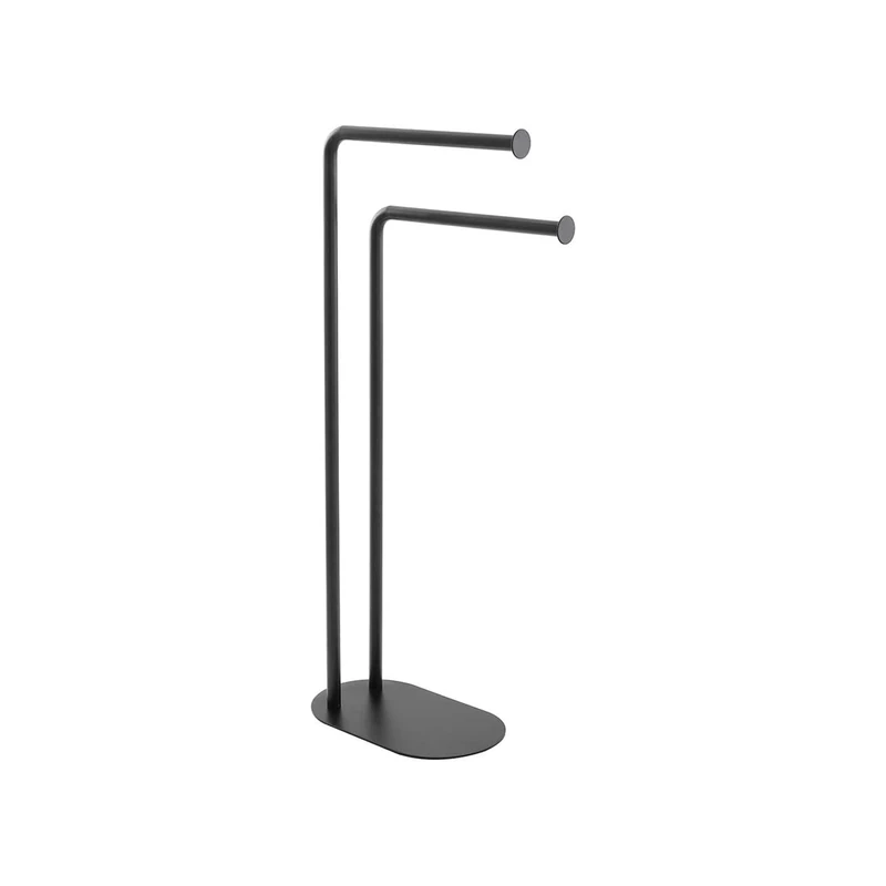 Towel Stand and Towel Holder for Bathroom with 2 Arms - Towel Holder with 2 Hooks, Steel, 30 x 17 x 80.5 cm, Black - Image 1