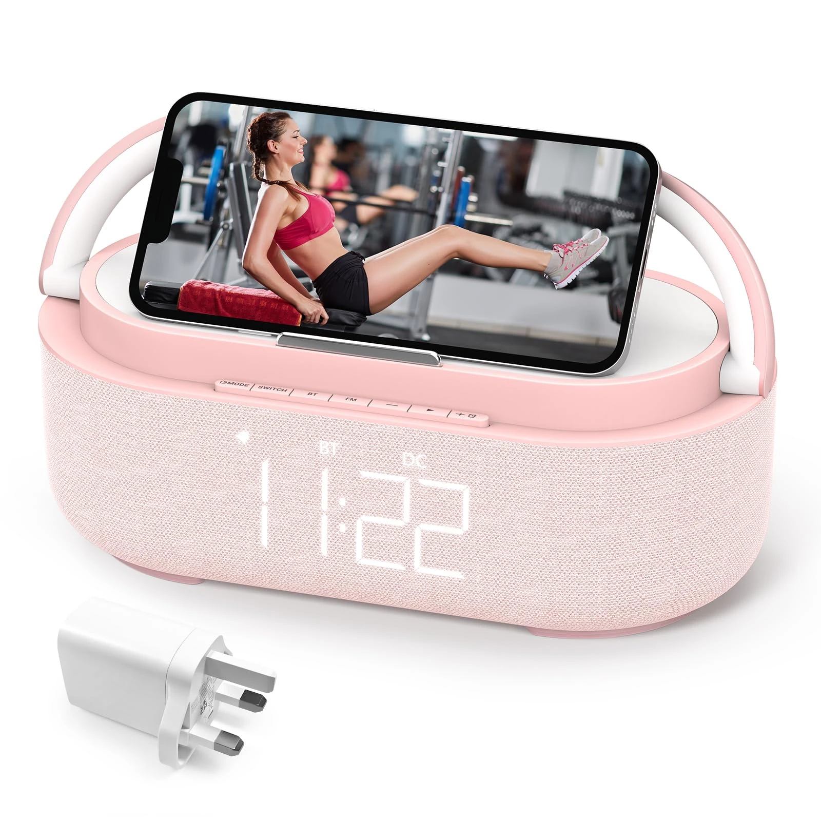 COLSUR Bluetooth Speaker, 15W Fast Wireless Charger, FM Radio, Bedside Night Light for Heavy Sleepers, Snooze, Dimmable LED Display, 2500mAh Battery USB Charging Port