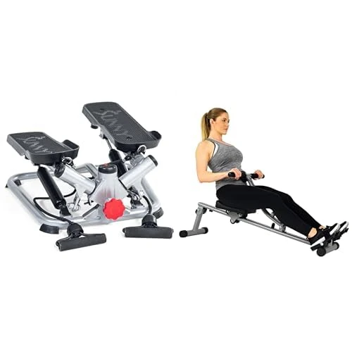 Sunny Health & Fitness SF-RW1205 Rowing Machine Rower w/Digital Monitor and Advanced Twist Stepper Machine with Resistance B ands - SF-S0979