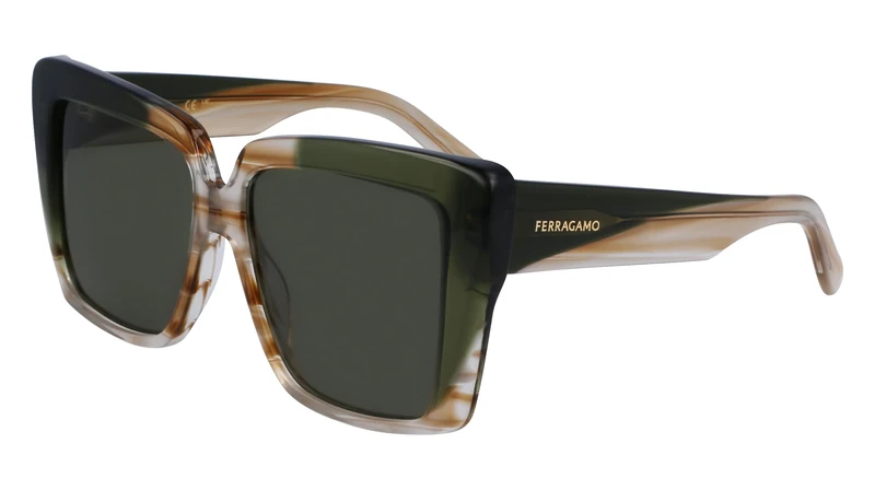 Salvatore Ferragamo SF1060SN 263 Striped Honey/Khaki Sunglasses Woman Acetato, Rectangle, 55 - Image 1