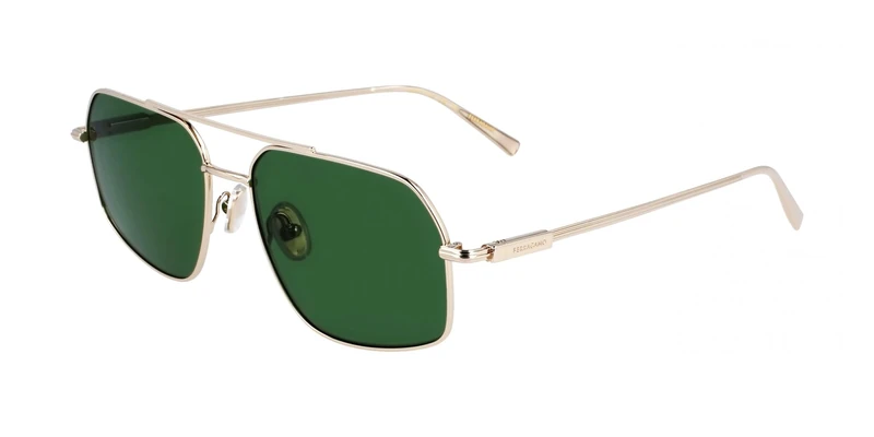 Salvatore Ferragamo SF313S 746 Light Gold/Green Sunglasses Man Metallo, Navigator, 58