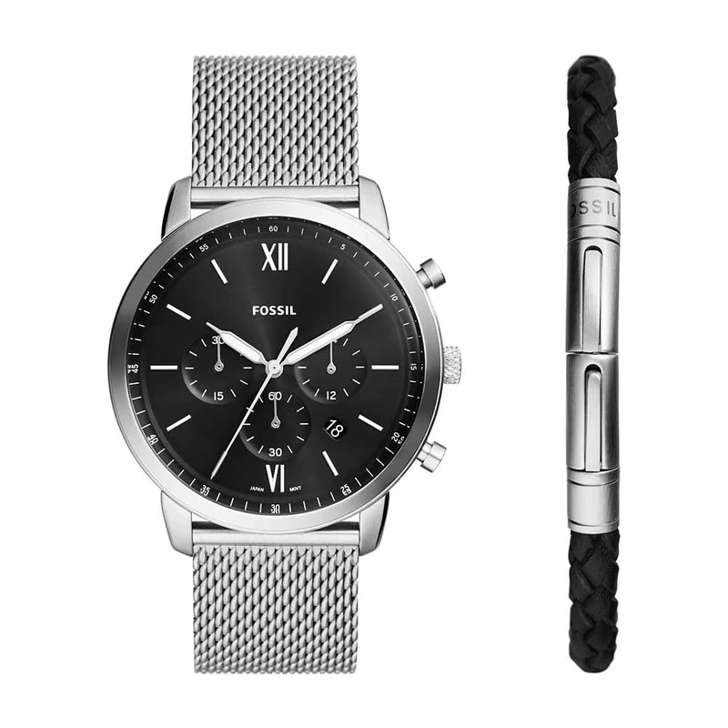 FOSSIL Men's Watch Neutra 44 MM Silver Stainless Steel, FS6021SET