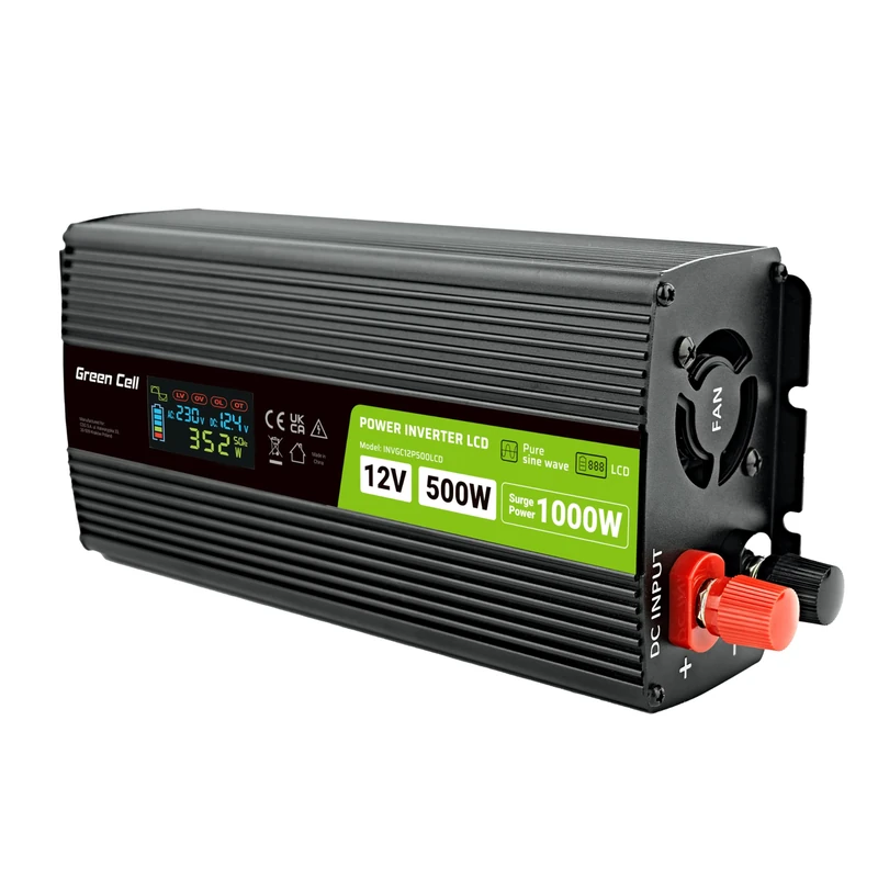 Green Cell LCD Voltage Converter 500W/1000W 12V to 230V Pure Sine Wave Power Converter Pure Sine Wave Power Inverter DC AC Caravan