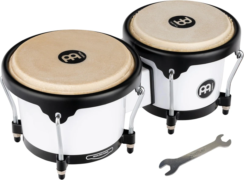 Meinl Percussion Bongos Journey Series - 2 hand drums with 6.5 and 7.5 inches - including tuning key - ABS plastic, White (HB50WH)