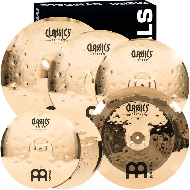 Meinl Cymbals Classics Custom Extreme Metal Cymbal Set — with 14 Inch Hi-Hat, 2 Crash Cymbals, China and Ride Drum Cymbal — B12 Bronze, Brilliant Finish (CCEM-CS1)