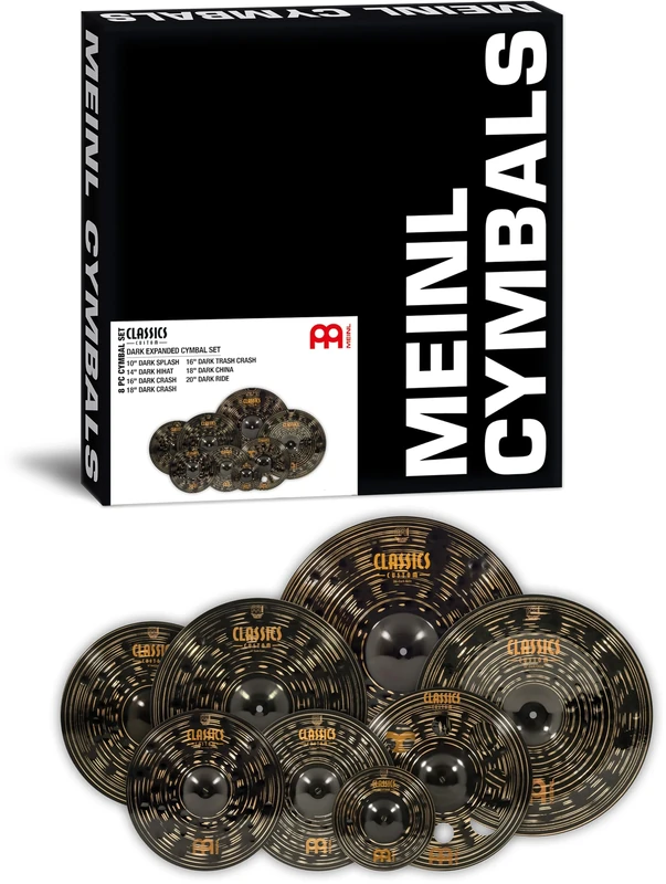 Meinl Cymbals Classics Custom Dark Expanded Cymbal Set — with Hi-Hat, Splash, 2 Crash Cymbals, Trash-Crash, China and Ride Drum Cymbal — B12 Bronze, Dark Finish (CCD-CS2)