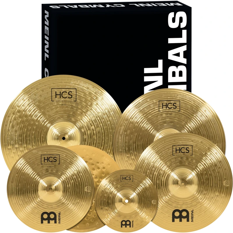 Meinl Cymbals HCS Expanded Cymbal Set — with 14 Inch Hi-Hat, Splash, Crashes and Ride Drum Cymbals — Brass, Traditional Finish (HCS-CS2)