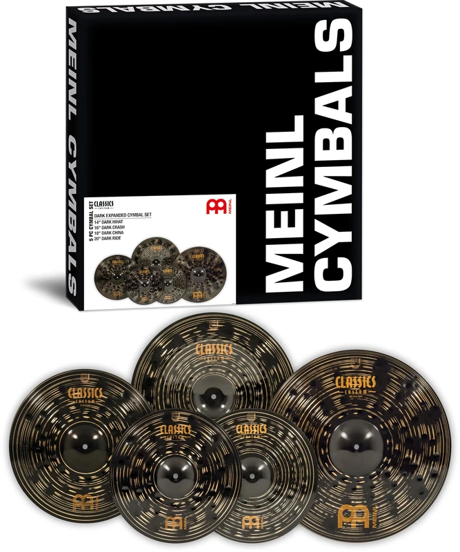 Meinl Cymbals Classics Custom Dark Cymbal Set — with 14 Inch Hi-Hat, 16 Crash, 18 China and 20 Ride — B12 Bronze, Dark Finish (CCD-CS1)