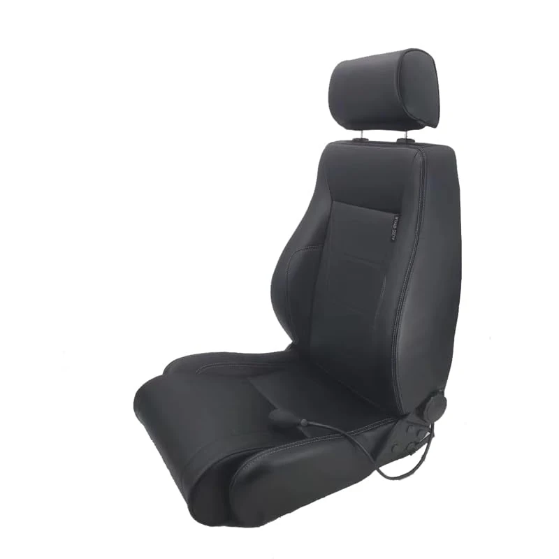 AutoStyle Sport seat 'Retro II' - Black Synthetic leather + Silver stitching - Dual-side reclinable back-rest - incl. slides