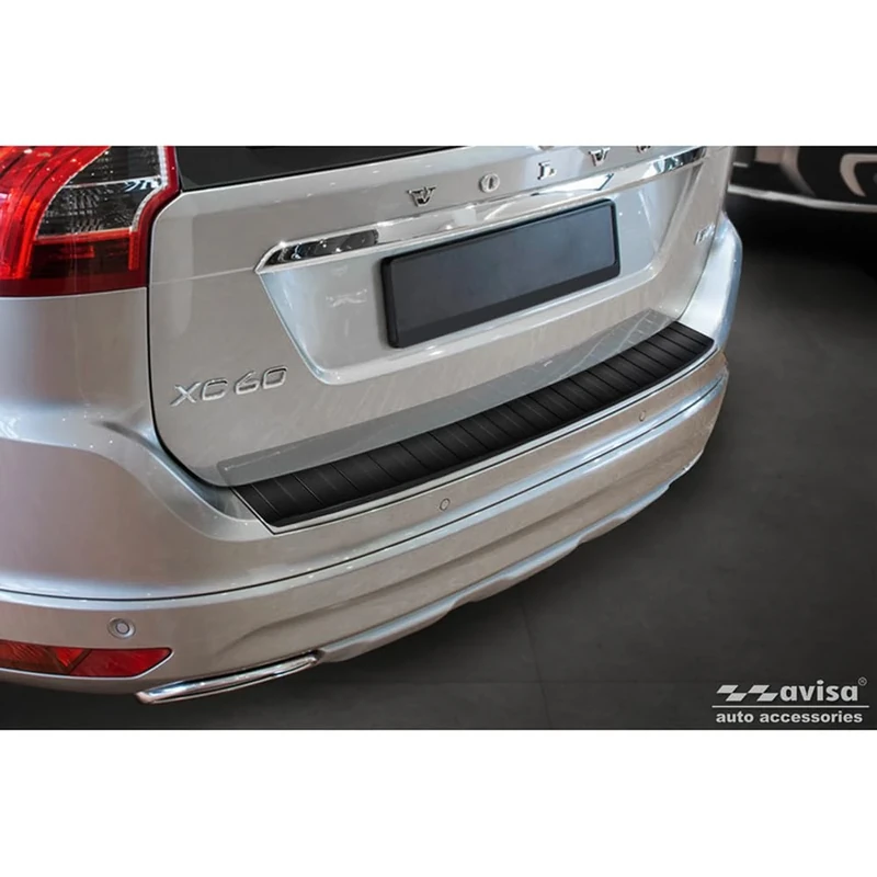 Avisa Matt Black Stainless Steel Rear bumper protector compatible with Volvo XC60 Facelift 2013-2017 'Ribs'