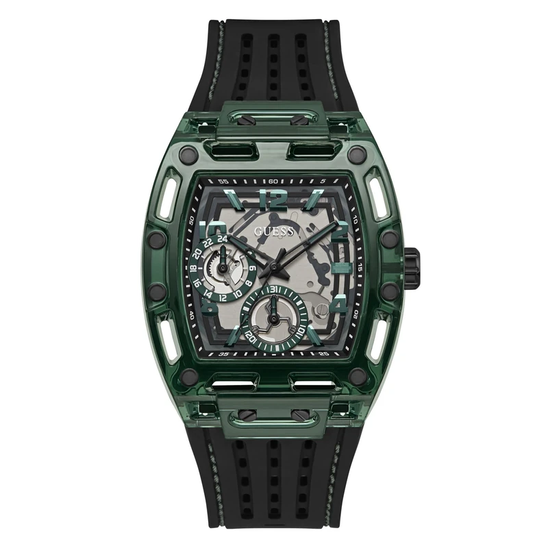 Green and Black Silicone Multifunction Watch, Black, One Size, Modern