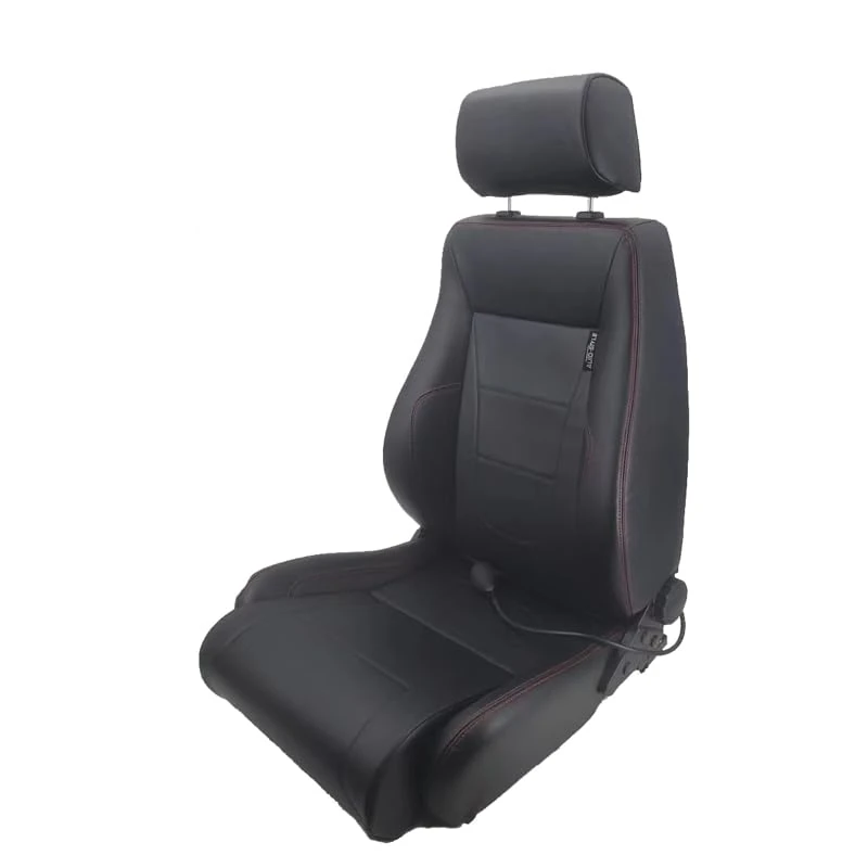 AutoStyle Sport seat 'Retro II' - Black Synthetic leather + Red stitching - Dual-side reclinable back-rest - incl. slides